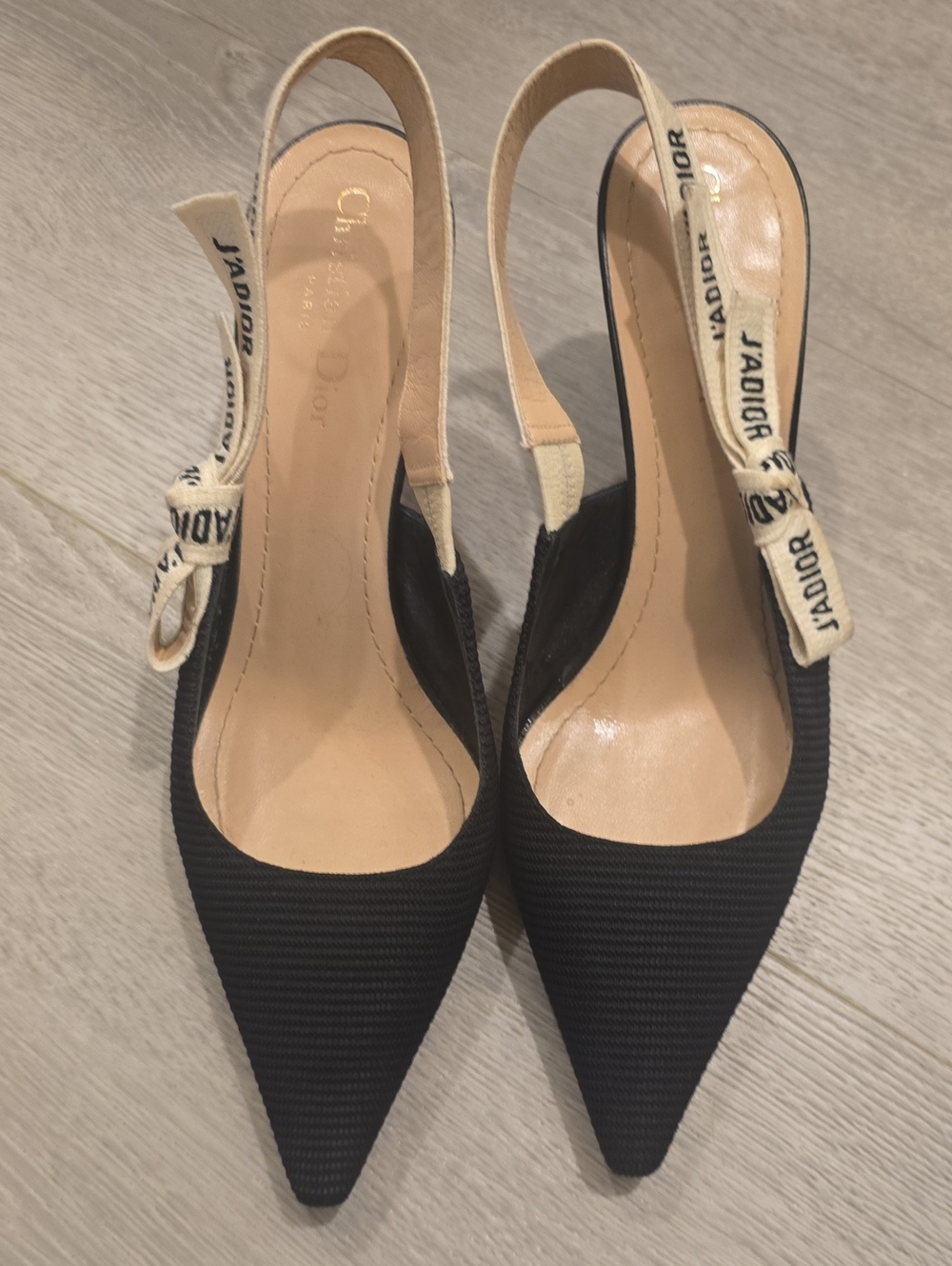 Dior Black Pointed Slingback Pumps with J'ADIOR Ribbon